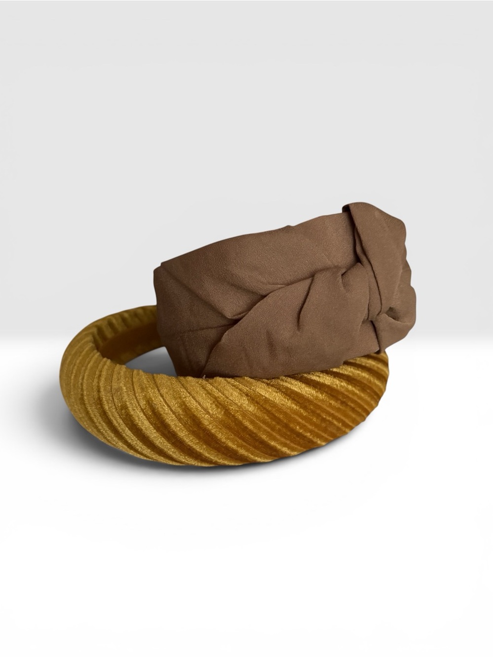 Mustard Velvet & Brown Knot Headband Set Boho Hair Accessories